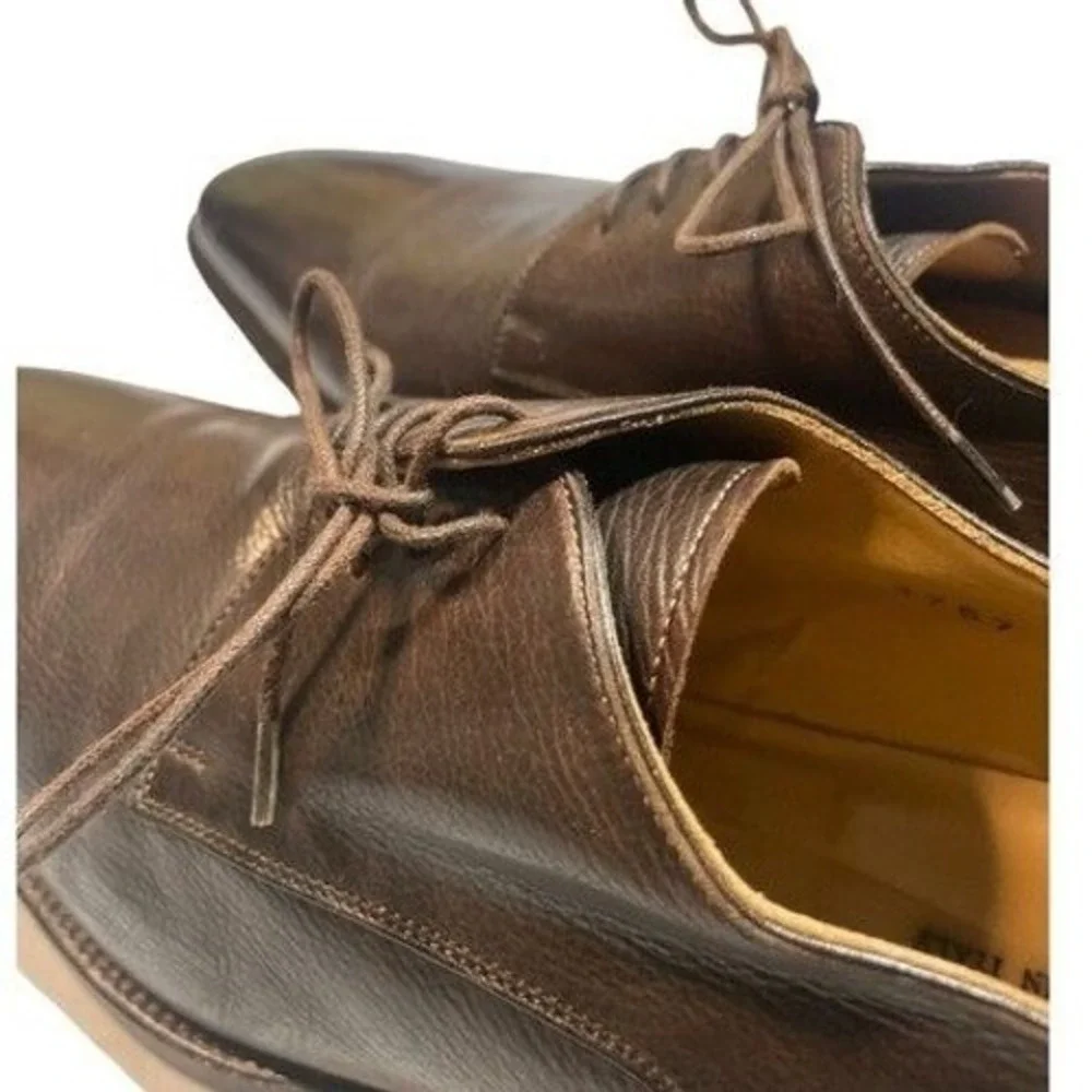 Santoni Mens Brown Leather Derby Shoes Lace Up Textured Made in Italy Size 11 D‎